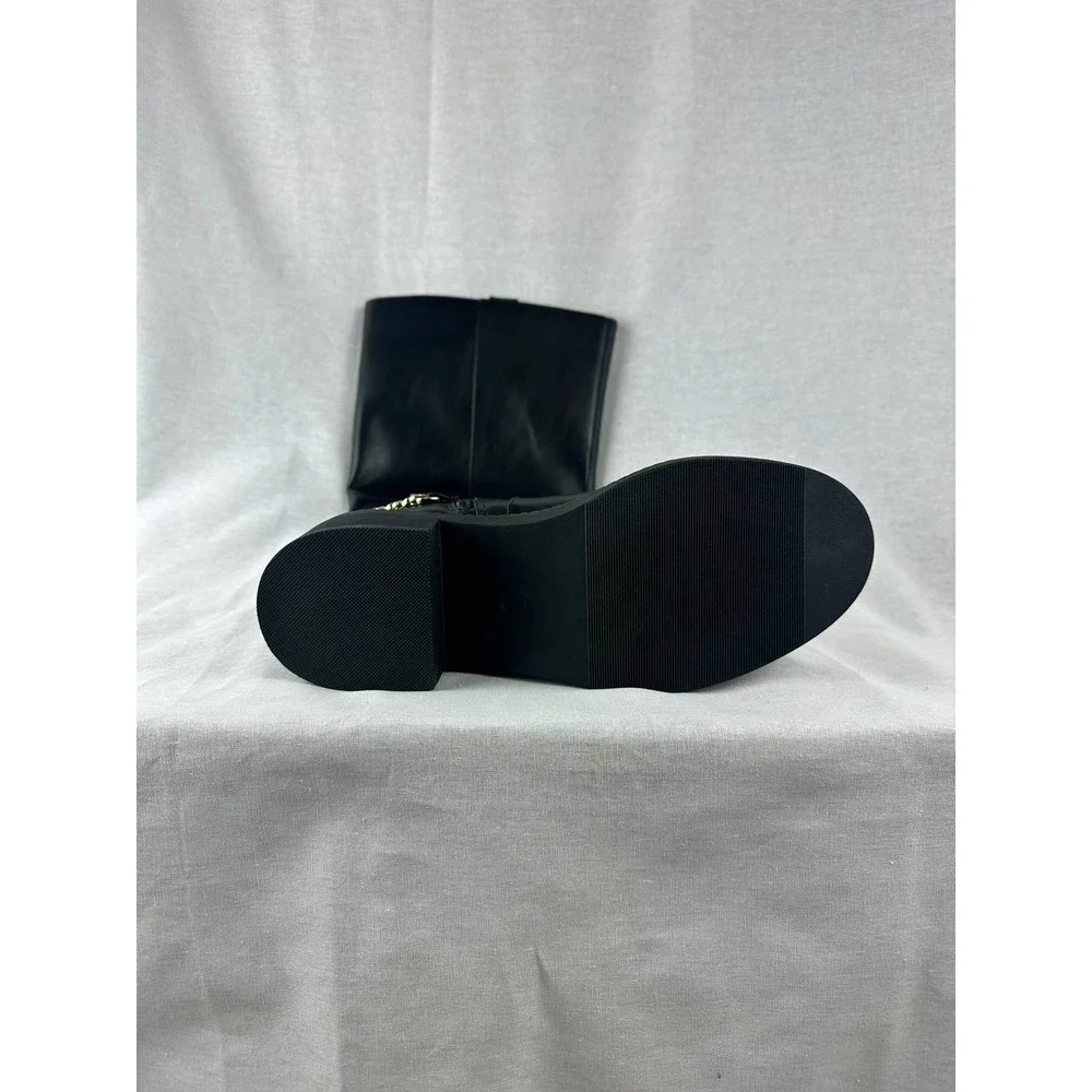 A New Day Womens Tall Black Fashion Boots Gold Chain Detail Side Zip‎ Size 7